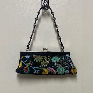 Chateau Black Clutch with Vibrant Embroidery